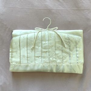 Cream satin lingerie organiser. Perfect for travel, lace and faux pearl trim